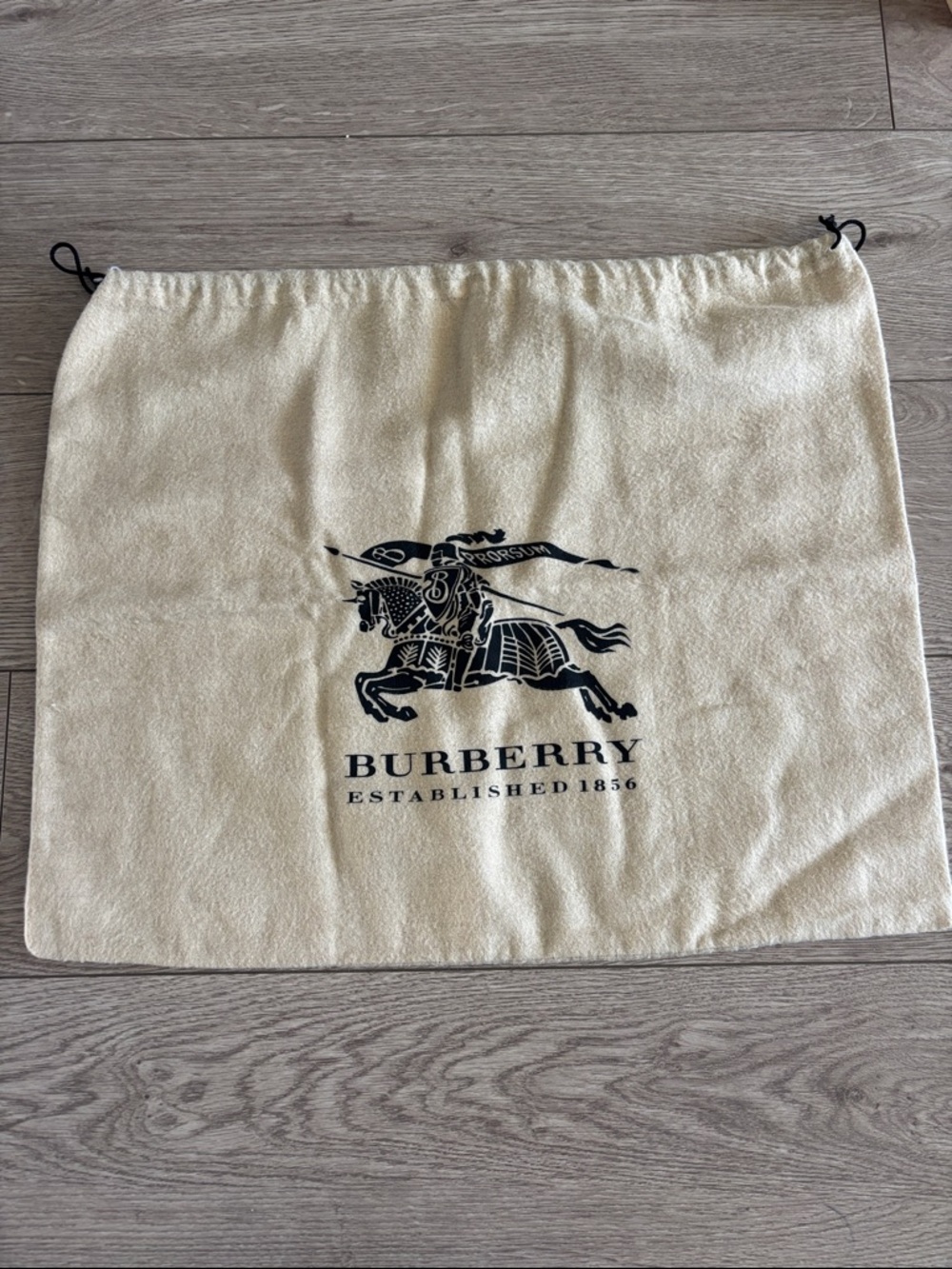 Authentic Burberry Cream Drawstring Logo Dust Bag with Black Print- vertical